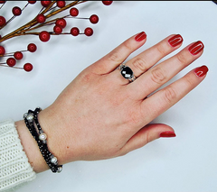JAI Sterling Silver Black Spinel & Cultured Pearl Bracelet Avg