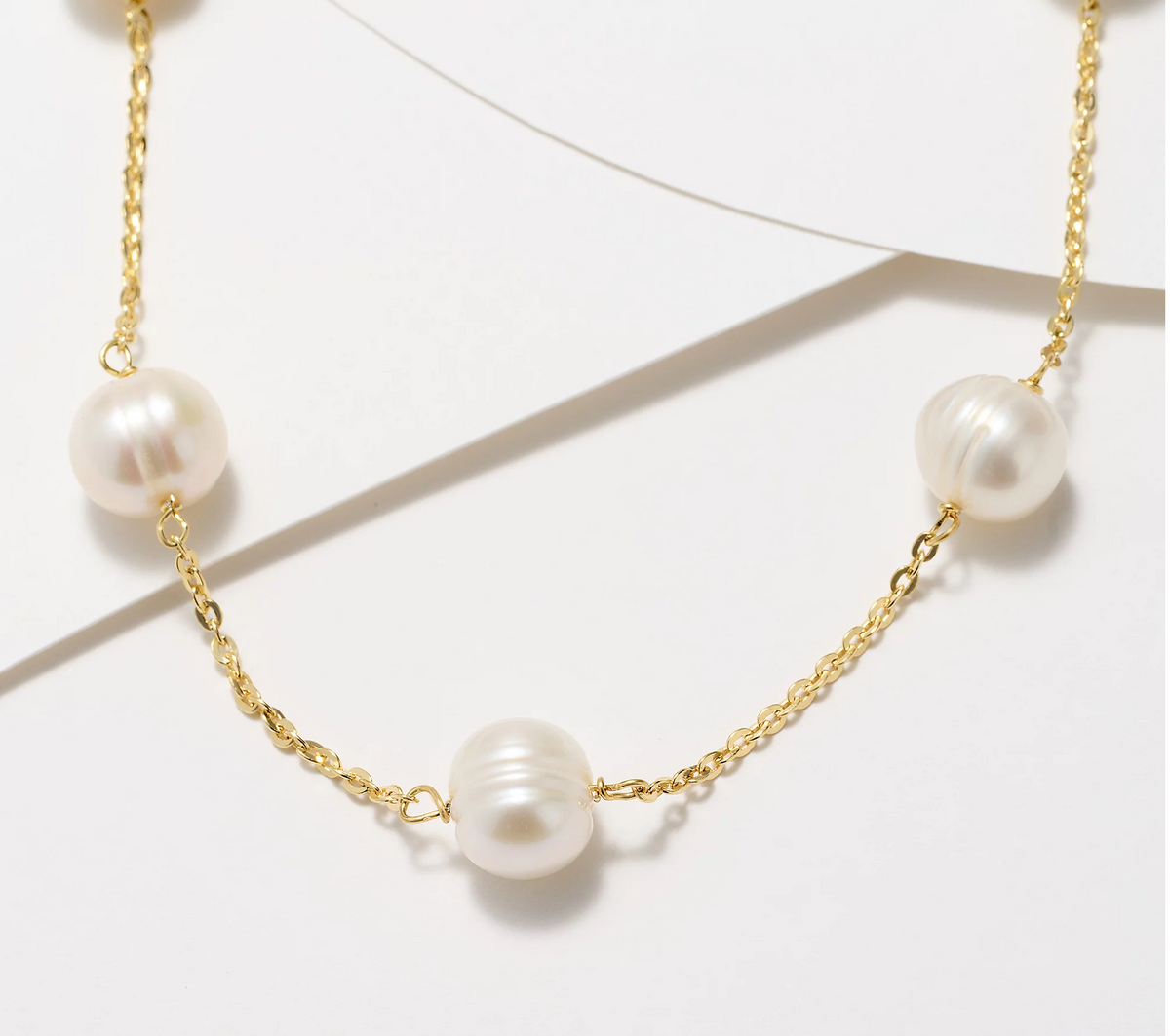 Honora Sterling Silver Goldclad White Cultured Pearl Station Necklace. 18"