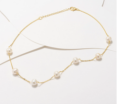 Honora Sterling Silver Goldclad White Cultured Pearl Station Necklace. 18"