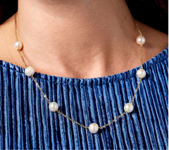 Honora Sterling Silver Goldclad White Cultured Pearl Station Necklace. 18"