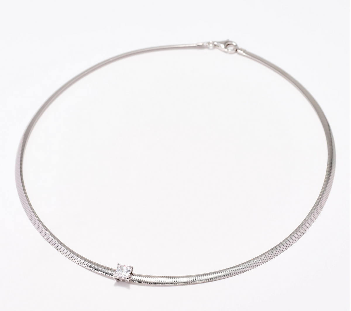 Diamonique Sterling Silver Italia Princess-Cut Omega Chain Necklace