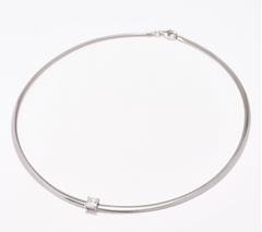 Diamonique Sterling Silver Italia Princess-Cut Omega Chain Necklace