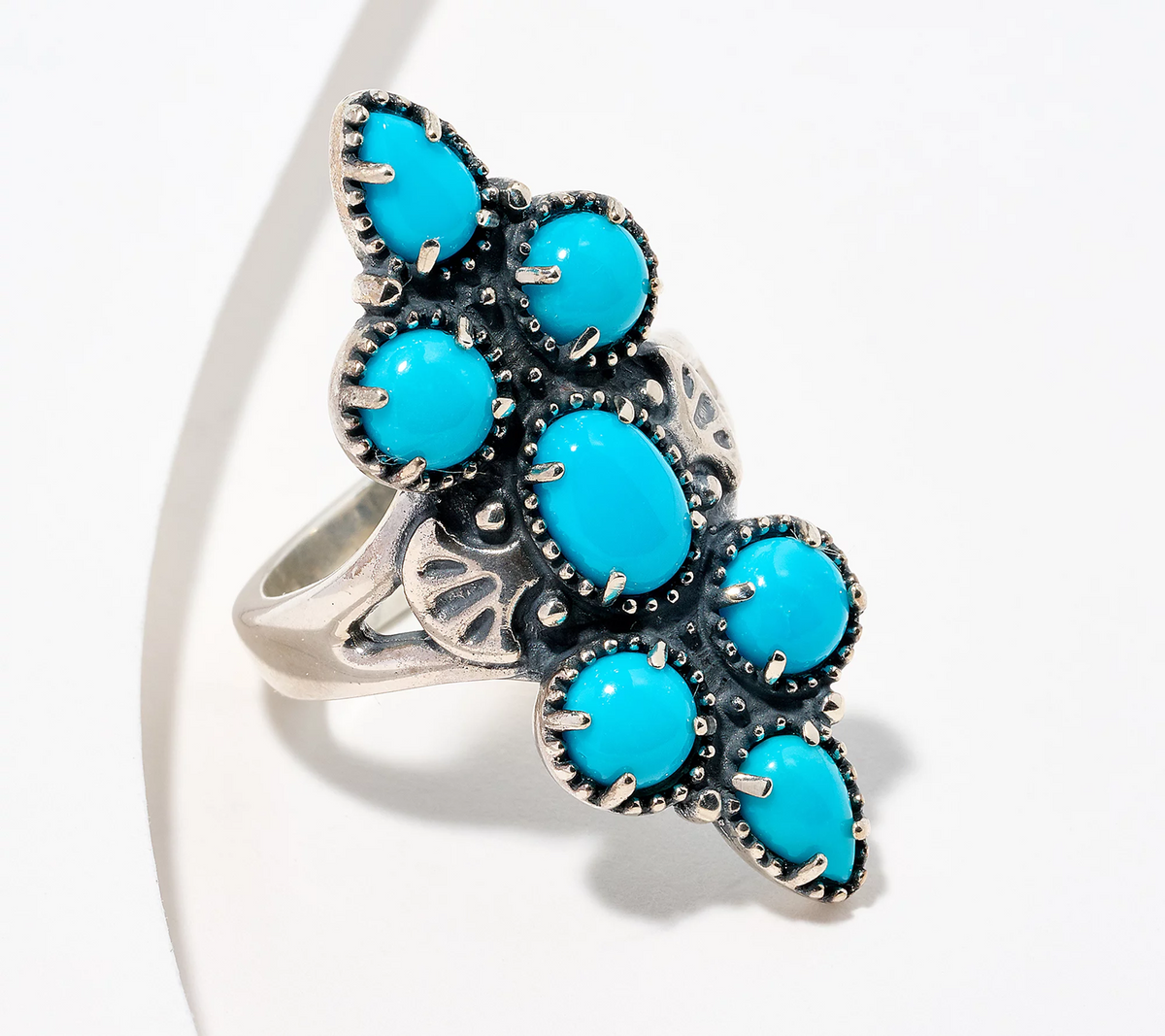 American West Sterling Silver Sleeping Beauty Turquoise Cluster Ring, Size 6