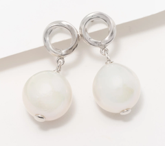 Honora Sterling Silver Circle Element Cultured Ming Pearl Drop Earrings
