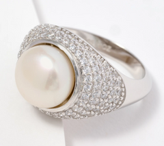 Honora Sterling Silver 925 Pearl Pave Cocktail Ring Size 7