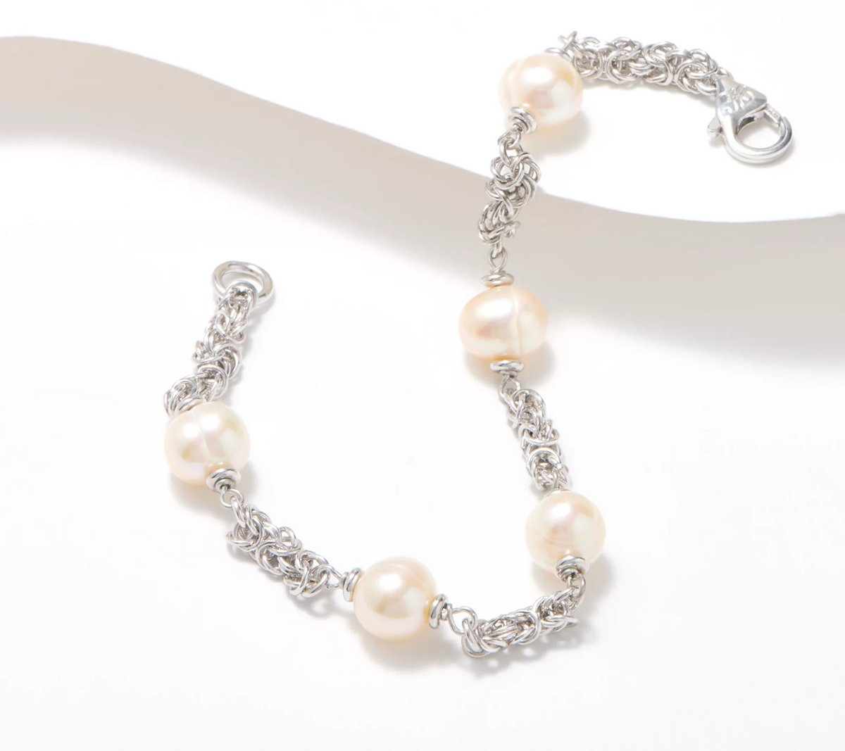 Honora Sterling Silver Byzantine Chain & Cultured Pearl Bracelet Large