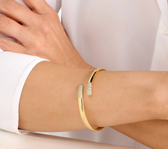 Diamonique Sterling Silver Goldclad Italia Hinged Wrap Bangle Bracelet, 6-3/4"