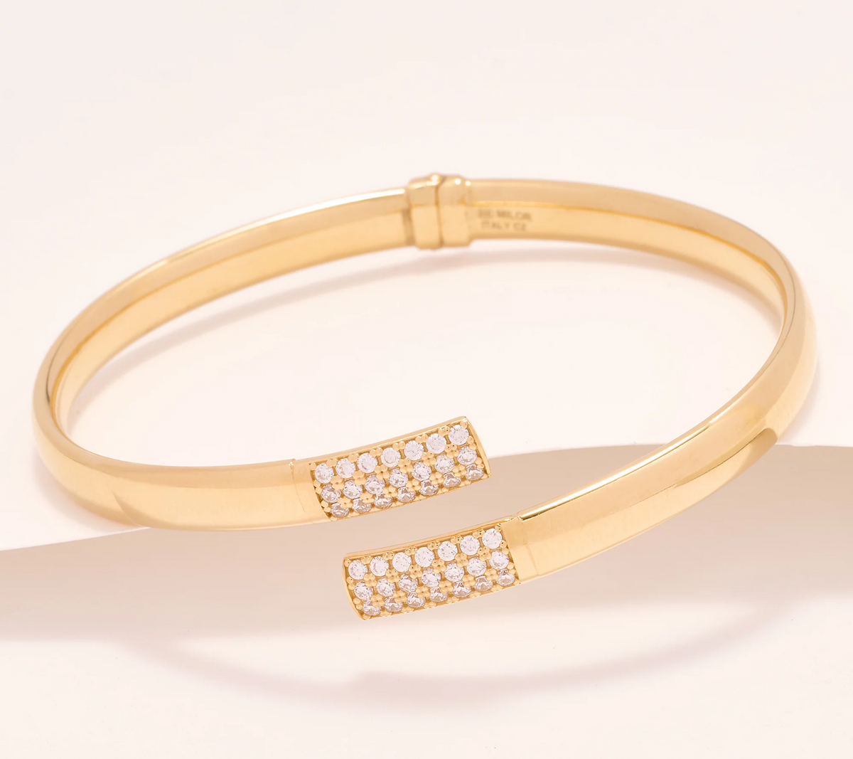 Diamonique Sterling Silver Goldclad Italia Hinged Wrap Bangle Bracelet, 6-3/4"