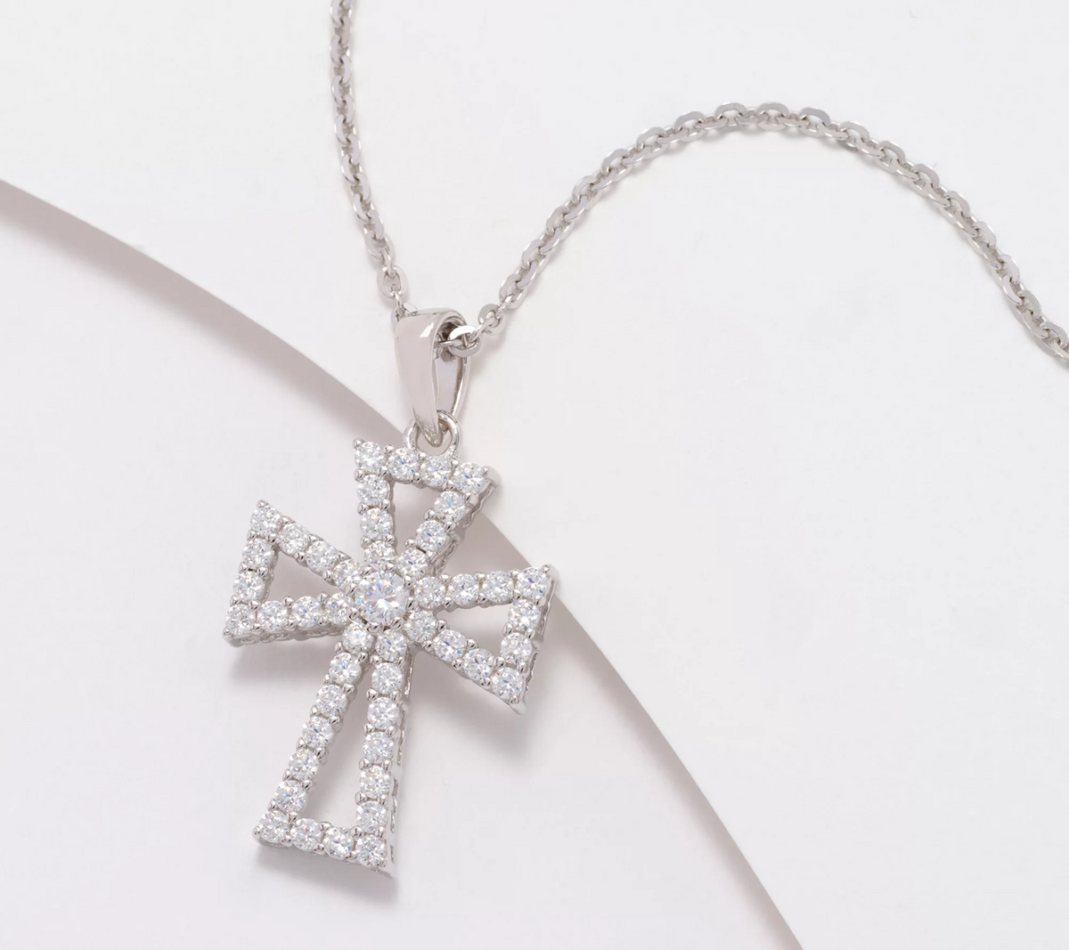 Diamonique Italia Pave Cross Pendant SS Necklace