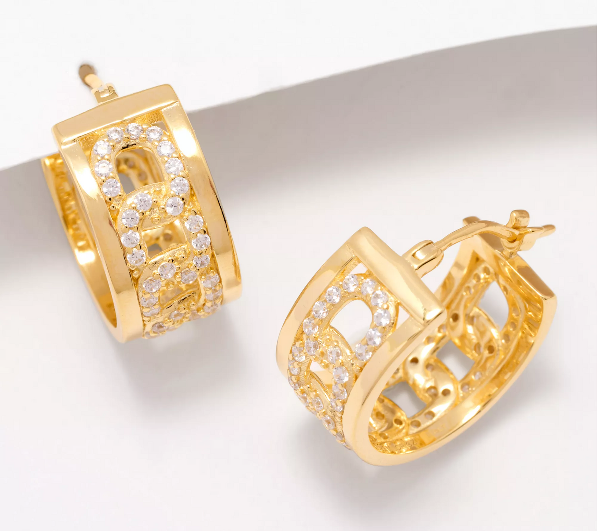 Diamonique Italia  Gold-Clad Sterling Silver Curb Link Hook Earrings 3/4"