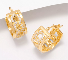 Diamonique Italia  Gold-Clad Sterling Silver Curb Link Hook Earrings 3/4"