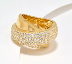 Diamonique Italia Sterling Silver Goldclad  Crossover Pave Band Ring. Size 9