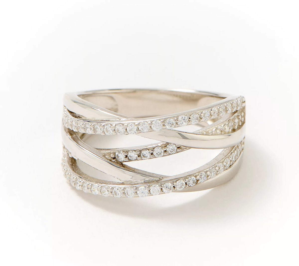 Diamonique Sterling Silver Layers of Love Highway Band Ring Size 6