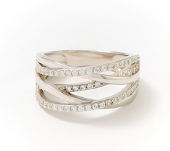 Diamonique Sterling Silver Layers of Love Highway Band Ring Size 6