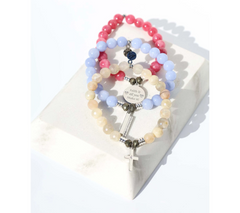 T. Jazelle x Kim Gravel White Moonstone Beaded Bracelet with SS Cross Charm Avg/Large
