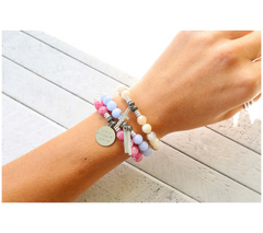 T. Jazelle x Kim Gravel White Moonstone Beaded Bracelet with SS Cross Charm Avg/Large