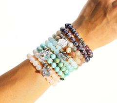 T. Jazelle Set of 2 Choice of Charm Gemstone Beaded Bracelet, Angel Wings, Small/Avg
