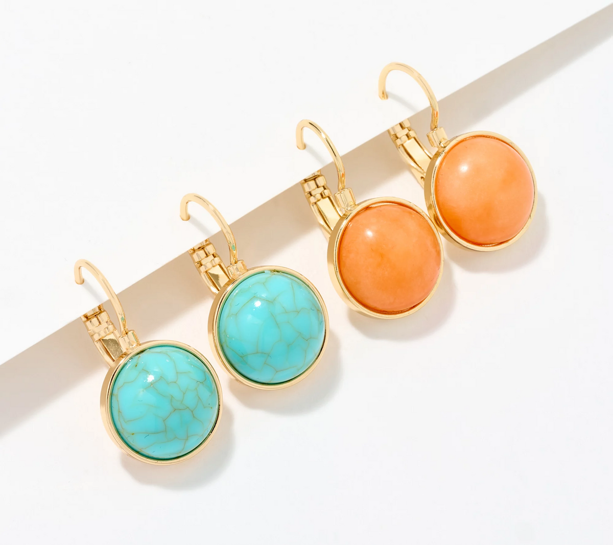 Joan Rivers Set of 2 Turquoise/Coral Simulated Stone Leverback Earrings