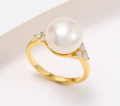 Honora Cultured Pearl with Diamonique Goldclad Sterling Silver Ring Size 7