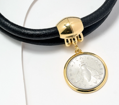 David Markstein Sterling Silver Coin & Leather Bracelet or Necklace, SIze 7-1/2"