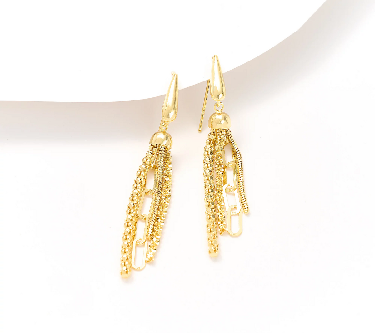 UltraFine 950 Silver Multi Strand Chain Gold Plated Earrings 2 1/2"