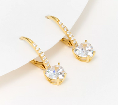 Diamonique Classics Heart-Shaped Lever Back Drop Earrings, 14k Plated Sterling Silver
