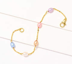 Honora Sterling Silver Goldclad Oval Cultured Multi Color Pearl & Forzatina Chain Bracelet, 7-1/4)