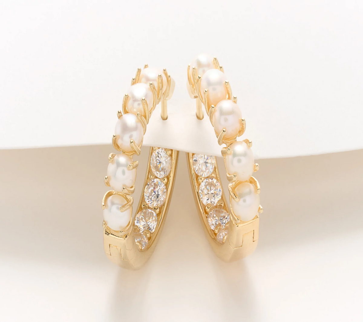 Honora Sterling Silver Goldclad Cultured Pearl & CZ Inside Out Hoops Earrings