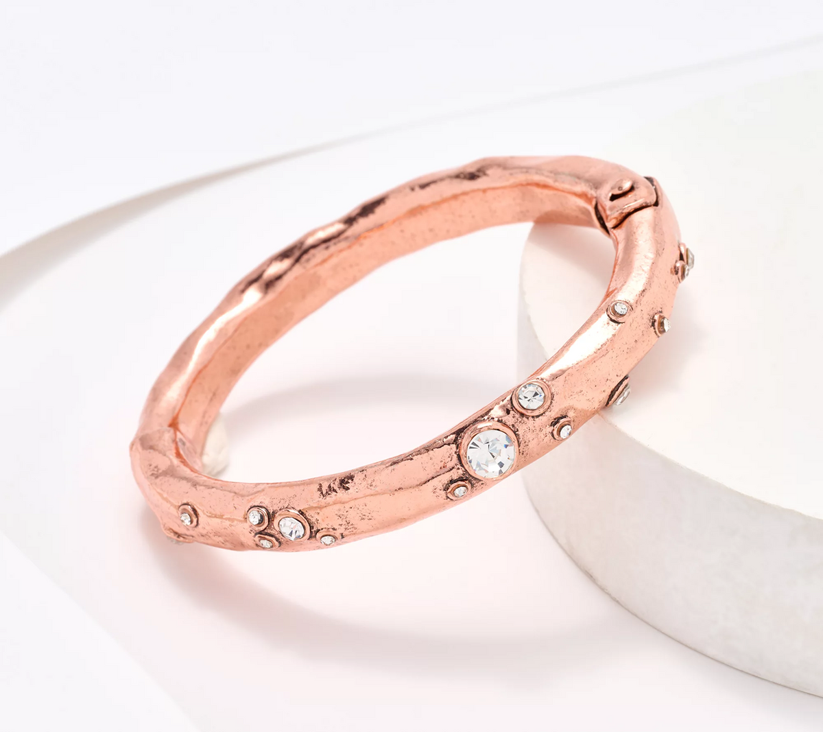 Susan Graver Rose Tone Embellished Metal Bangle