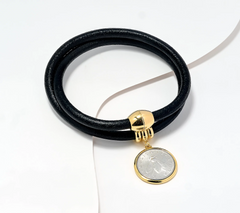 David Markstein Sterl Coin & Leather Gold-plated Bracelet or Necklace, 7-1/2"