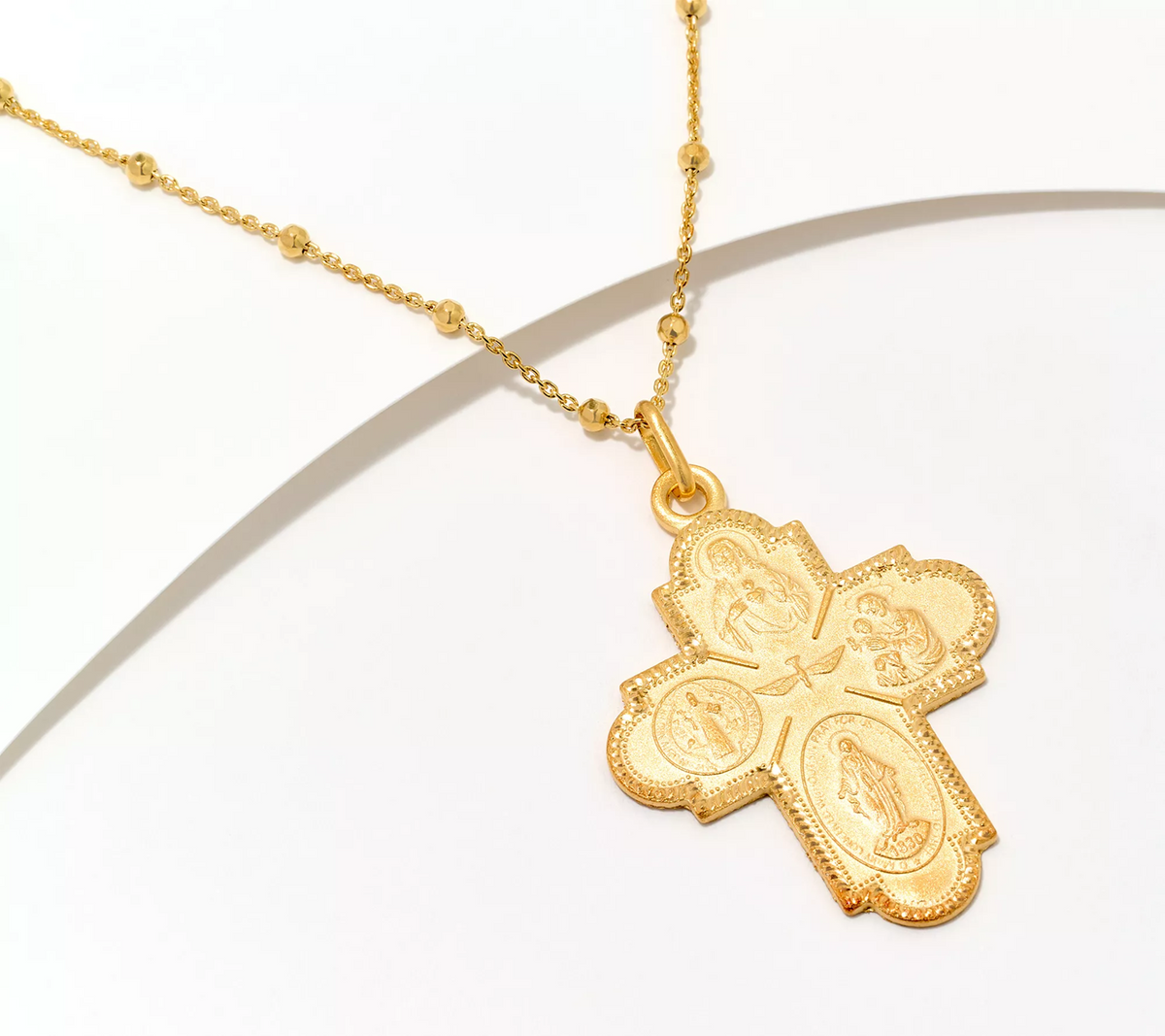David Markstein Gold Clad Sterling Silver Scapular Cross Pendant Necklace
