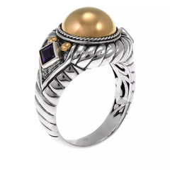 Bali Designs 2-Tone 0.22Ctw Amethyst Cable-Twist Ring Size 8 Hsn