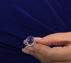 Colleen Lopez 6.79Ct Blue Fluorite & Pink Sapphire Sterling Ring Size 5