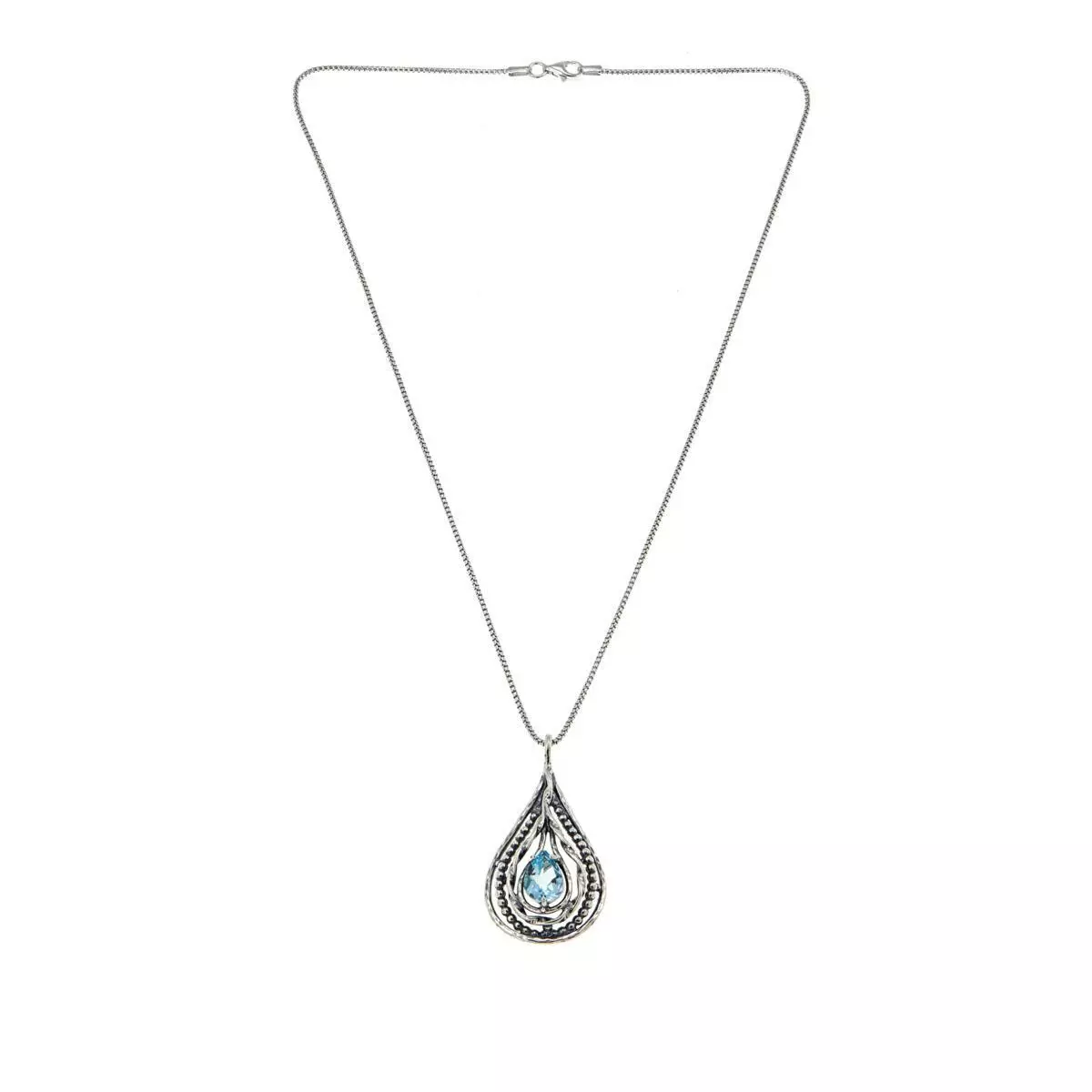 LiPaz 1.8ct Pear Shape Blue Topaz Sterling Silver Pendant with 18" Chain