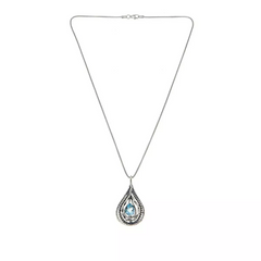 LiPaz 1.8ct Pear Shape Blue Topaz Sterling Silver Pendant with 18" Chain