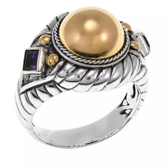 Bali Designs 2-Tone 0.22Ctw Amethyst Cable-Twist Ring Size 8 Hsn