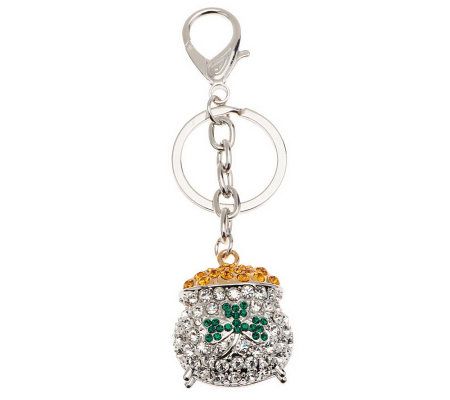 Killarney Crystal Choice of Crystal Pot of Gold Keychains, Silvertone