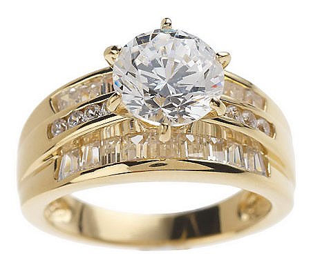 Diamonique Round & Baguette Ring, 14K Yellow Gold-Clad Sterling Silver, Size 10