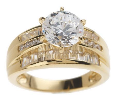 Diamonique Gold-Over Sterling Silver Cubic Zirconia Round & Baguette Ring, Size 6
