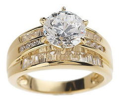 Diamonique Round & Baguette Ring, 14K Yellow Gold-Clad Sterling Silver, Size 10