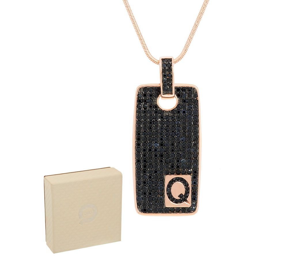 Bronzo Italia 3.50 cttw Black Spinel Rose Initial "Q" Tag Necklace, 18"
