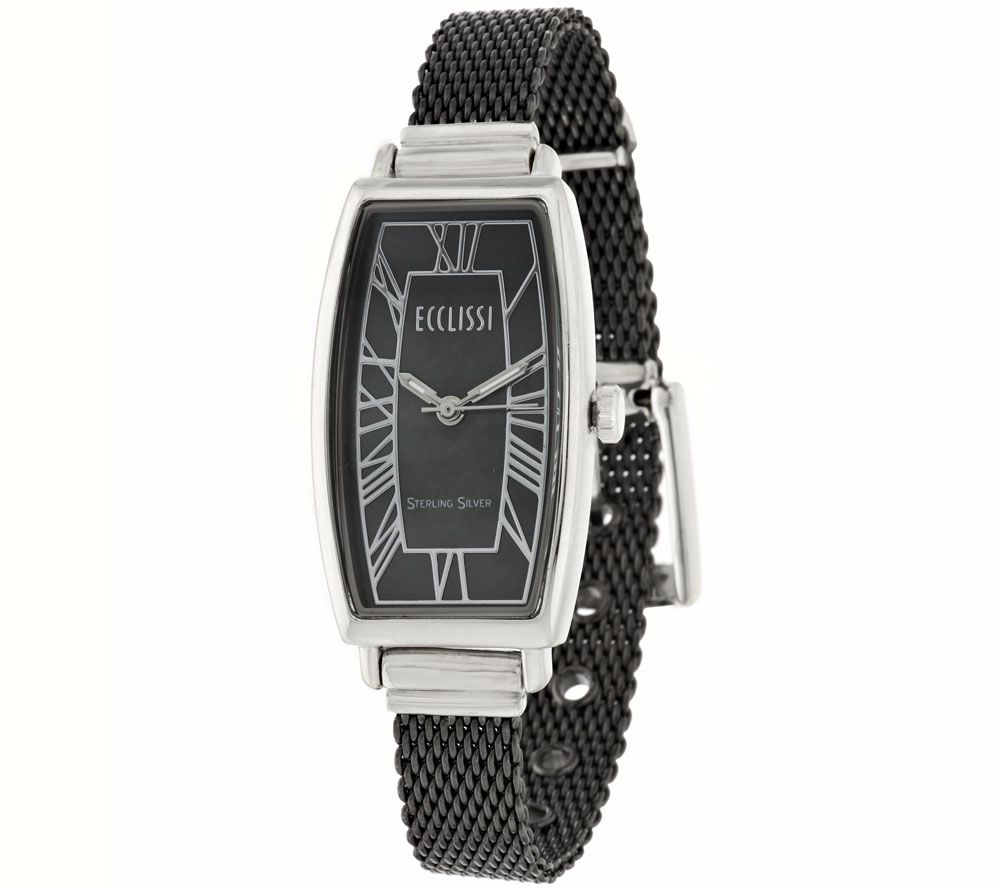 Ecclissi Mother-of-Pearl Dial Watch – Black Rhodium-Plated Sterling Silver Mesh Strap