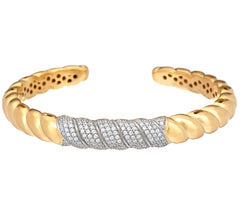 Italian Silver Gold Tone Sterling Silver Sculpted Cable Crystal Cuff Bracelet 6-3/4"