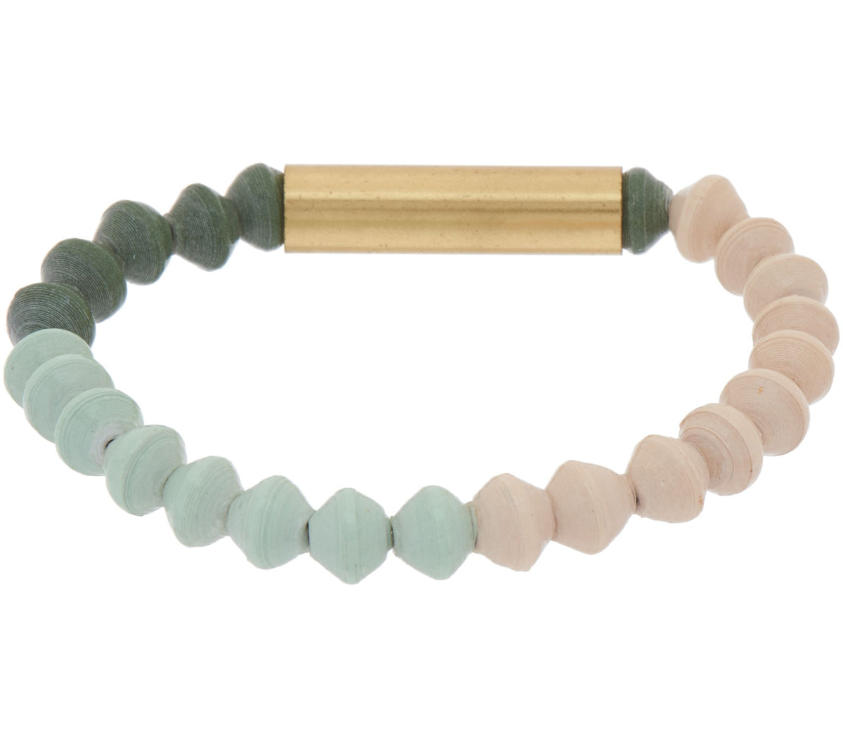 31 Bits Multi-Color Mint/Sage Beaded Sand Bar Stretch Bracelet, Size 6-3/4"