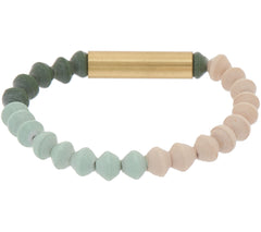 31 Bits Multi-Color Mint/Sage Beaded Sand Bar Stretch Bracelet, Size 6-3/4"