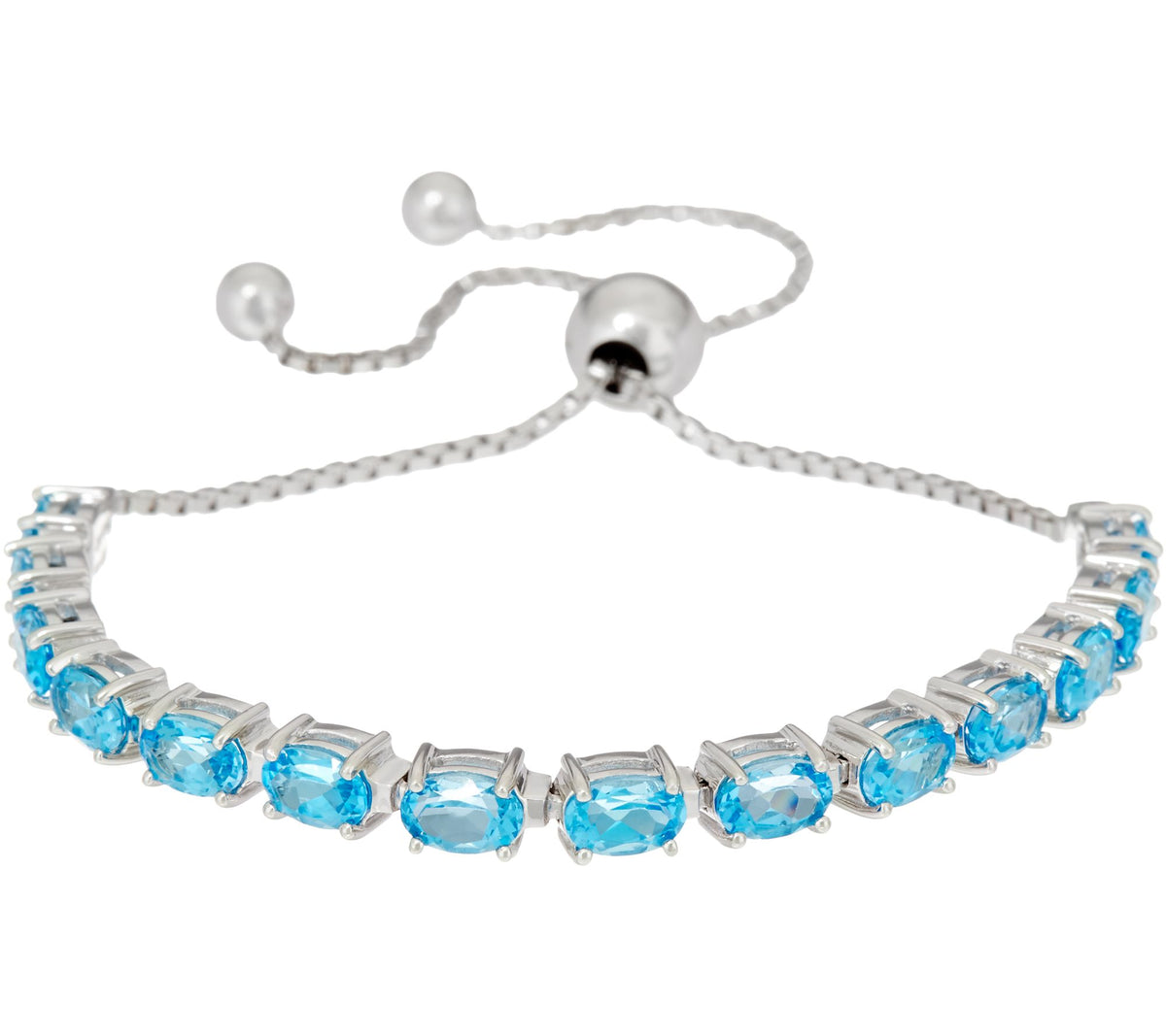Oval Blue Topaz Gemstone Sterling Silver Adjustable Bracelet, 4.50 cttw