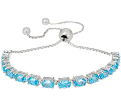 Oval Blue Topaz Gemstone Sterling Silver Adjustable Bracelet, 4.50 cttw