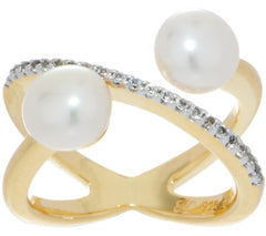 Honora  Sterling Silver X-Design Double Cultured Pearl Ring, Size 6