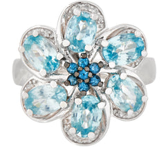 Six Petal Flower Topaz & Zircon Statement Ring, Sterling Silver, Size 10