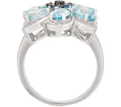 Six Petal Flower Topaz & Zircon Statement Ring, Sterling Silver, Size 10
